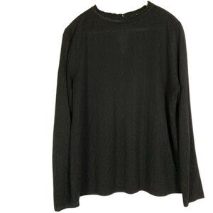 LOFT Black Ruffle-neck Top, Women's XL, Cotton/Polyester